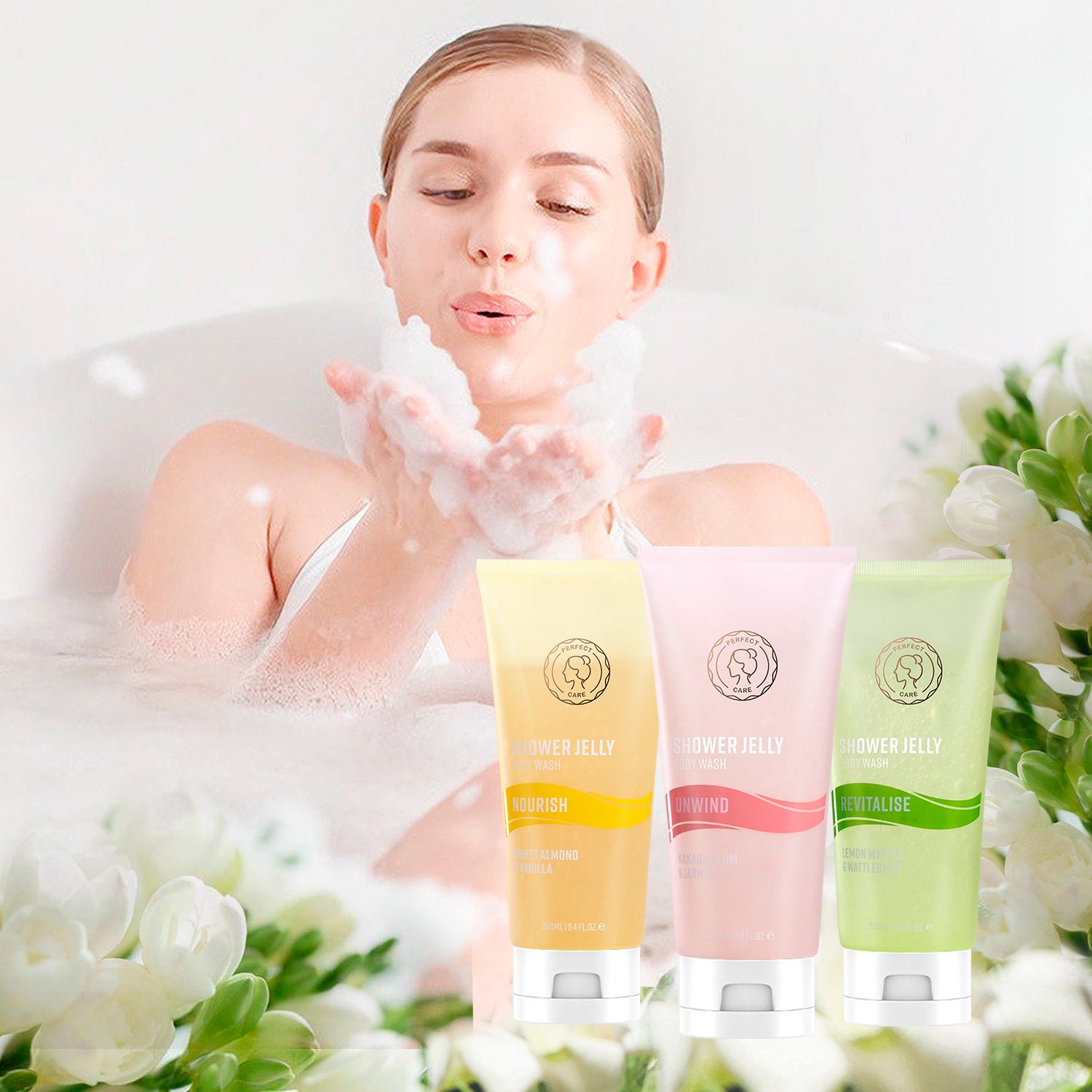 Private Label Whitening Natural Organic Flower Fruit Flavor Body Bath Shower Gel Jelly Perfumed Body Wash/Gel