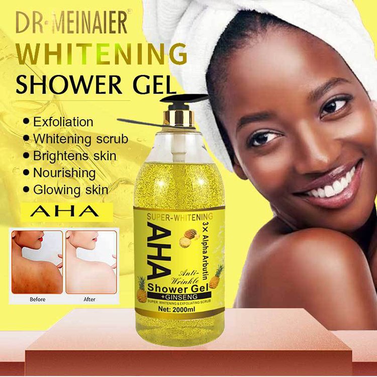 Wholesale Skin Care 2000ml Organic AHA Whitening Shower Gel Deep Cleansing Turmeric Kojic Acid Exfoliating Body Scrub Wash