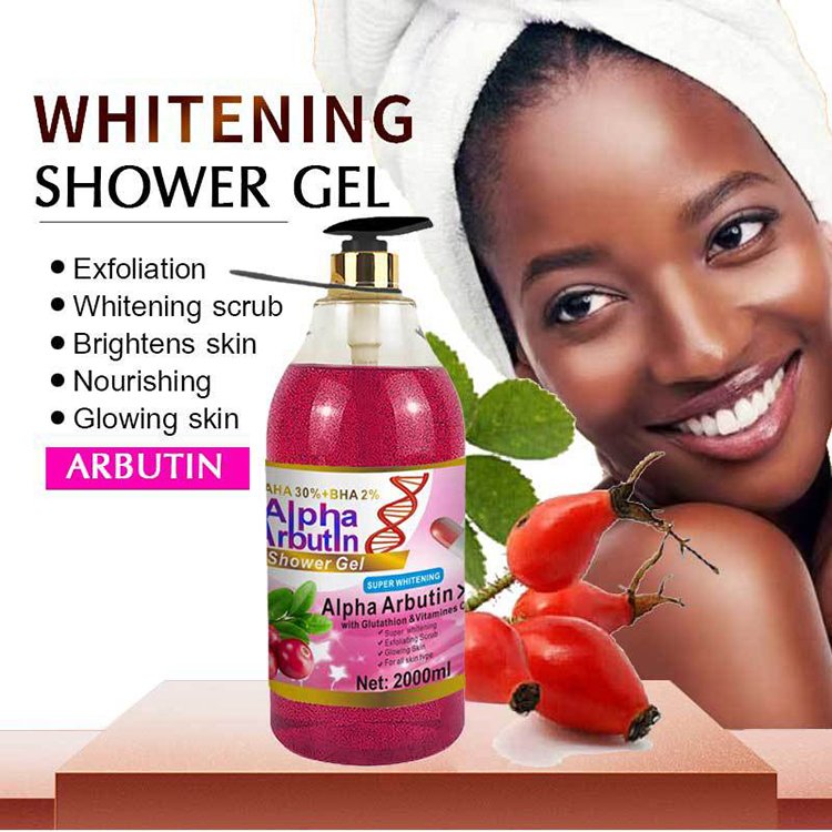 Wholesale Skin Care 2000ml Organic AHA Whitening Shower Gel Deep Cleansing Turmeric Kojic Acid Exfoliating Body Scrub Wash