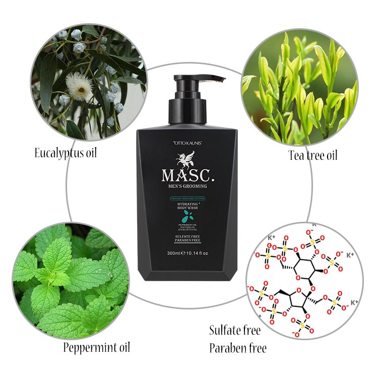 OEM Private Label Sulfate Free Organic Men Shower Gel Peppermint Oil Hydrating Body Wash
