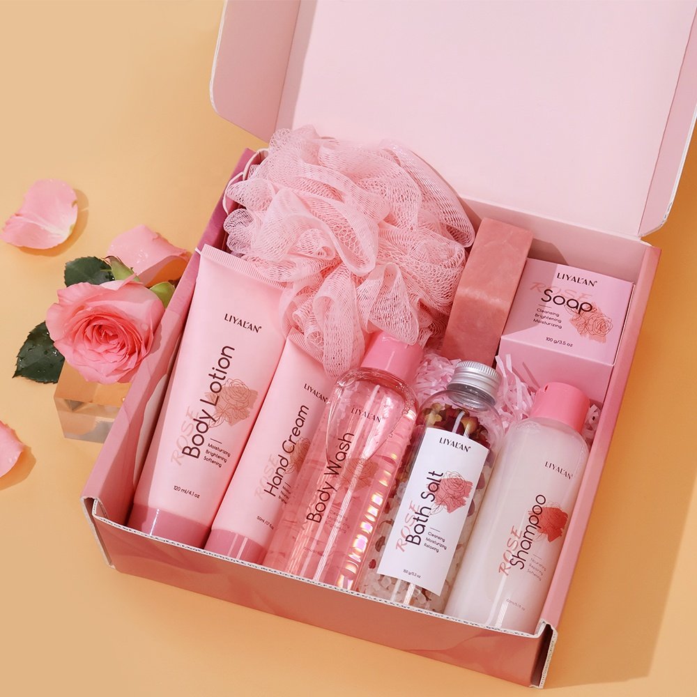 Private Label Women SPA Self Body Care Rose Bath Salt Hair Shampoo Soap Body Wash and Lotion Bath Gift Sets