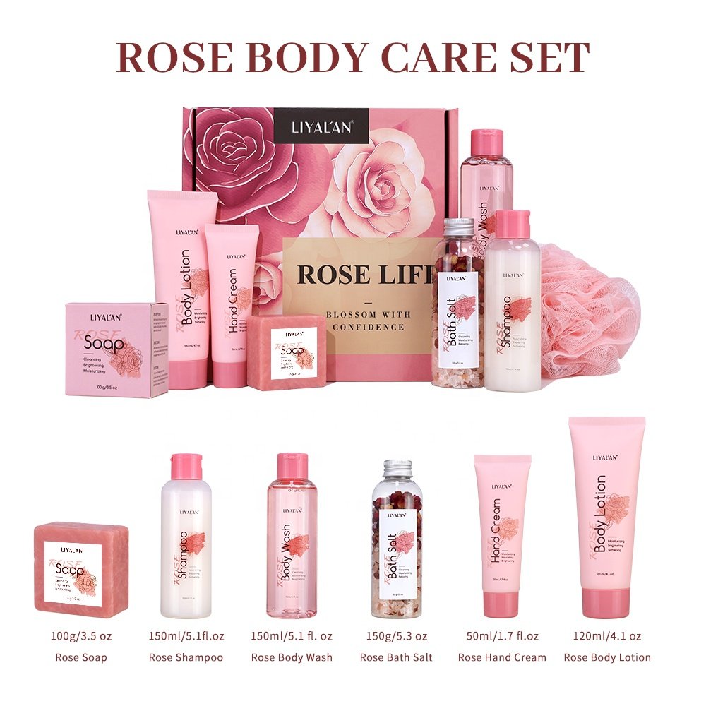 Private Label Women SPA Self Body Care Rose Bath Salt Hair Shampoo Soap Body Wash and Lotion Bath Gift Sets