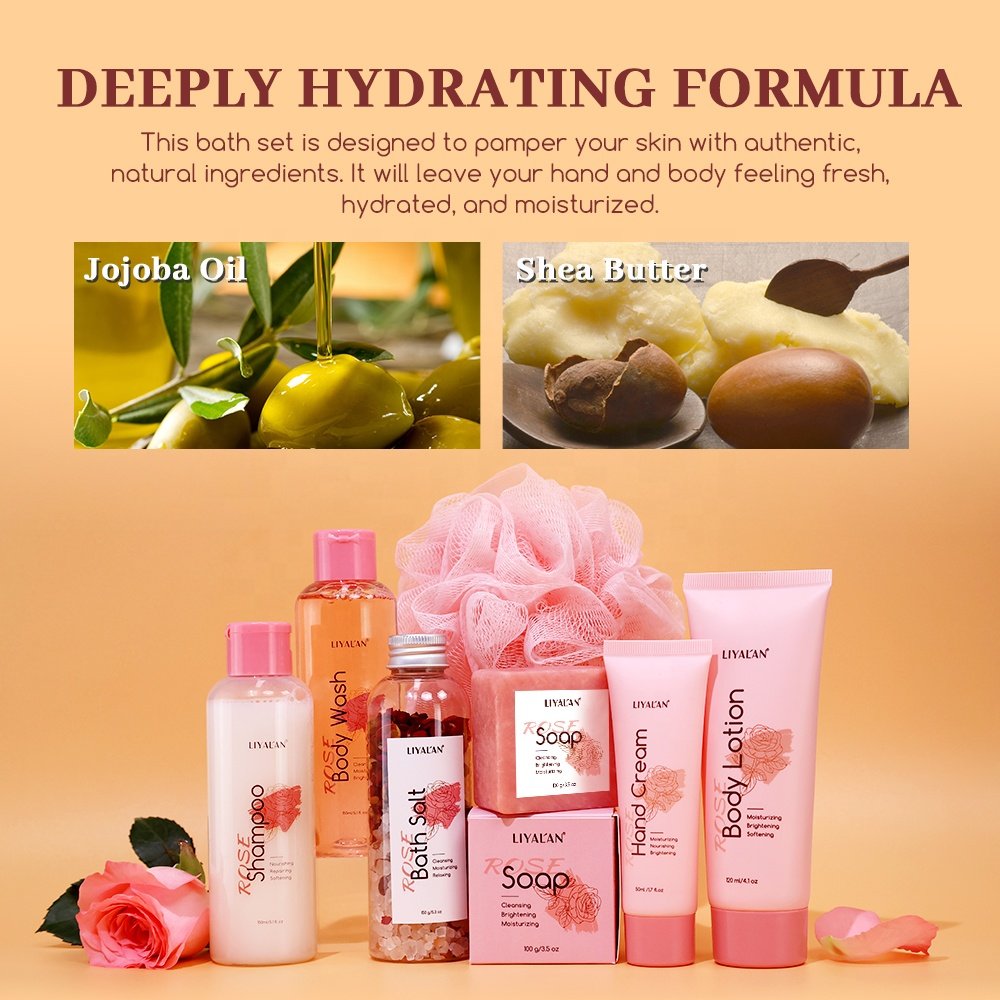 Private Label Women SPA Self Body Care Rose Bath Salt Hair Shampoo Soap Body Wash and Lotion Bath Gift Sets