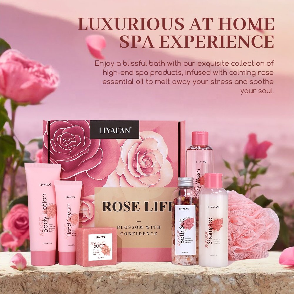 Private Label Women SPA Self Body Care Rose Bath Salt Hair Shampoo Soap Body Wash and Lotion Bath Gift Sets