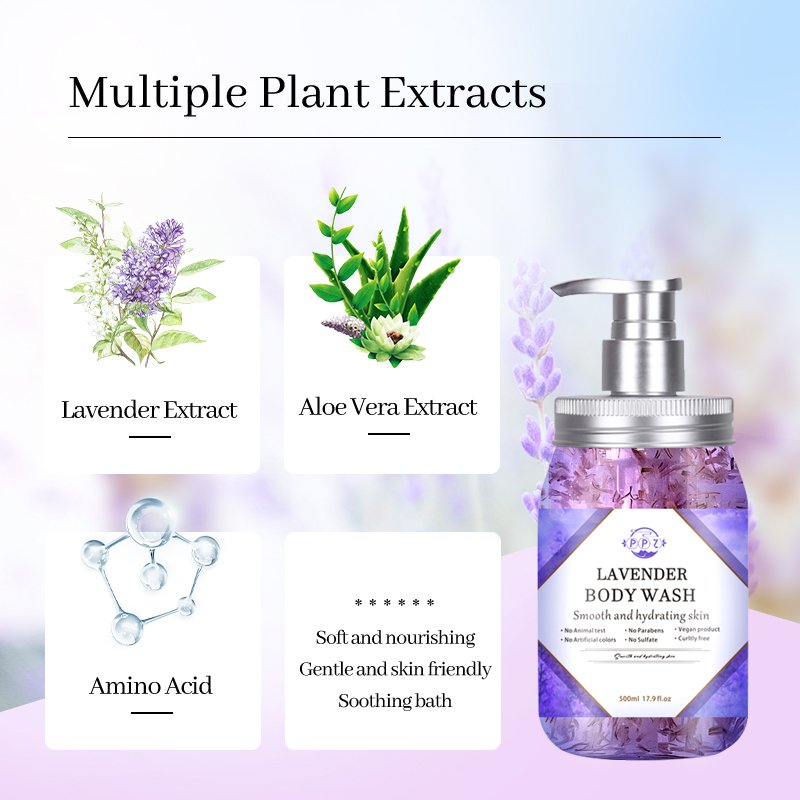 Factory wholesale lavender plant ingredients shower gel moisturizing lasting fragrance cleansing body shower gel