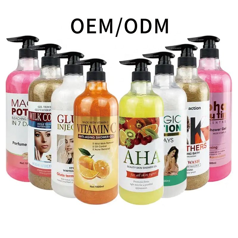 Private Label Organic Fruit Flavor Body Wash Scrub Natural Exfoliating Lightening Whitening Shower Gel Moisturizing Cleansing