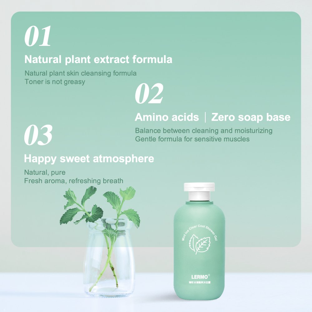 Private label LERMO mint ice clear cool shower gel amino acids gently exfoliate and refreshing body wash for daily care