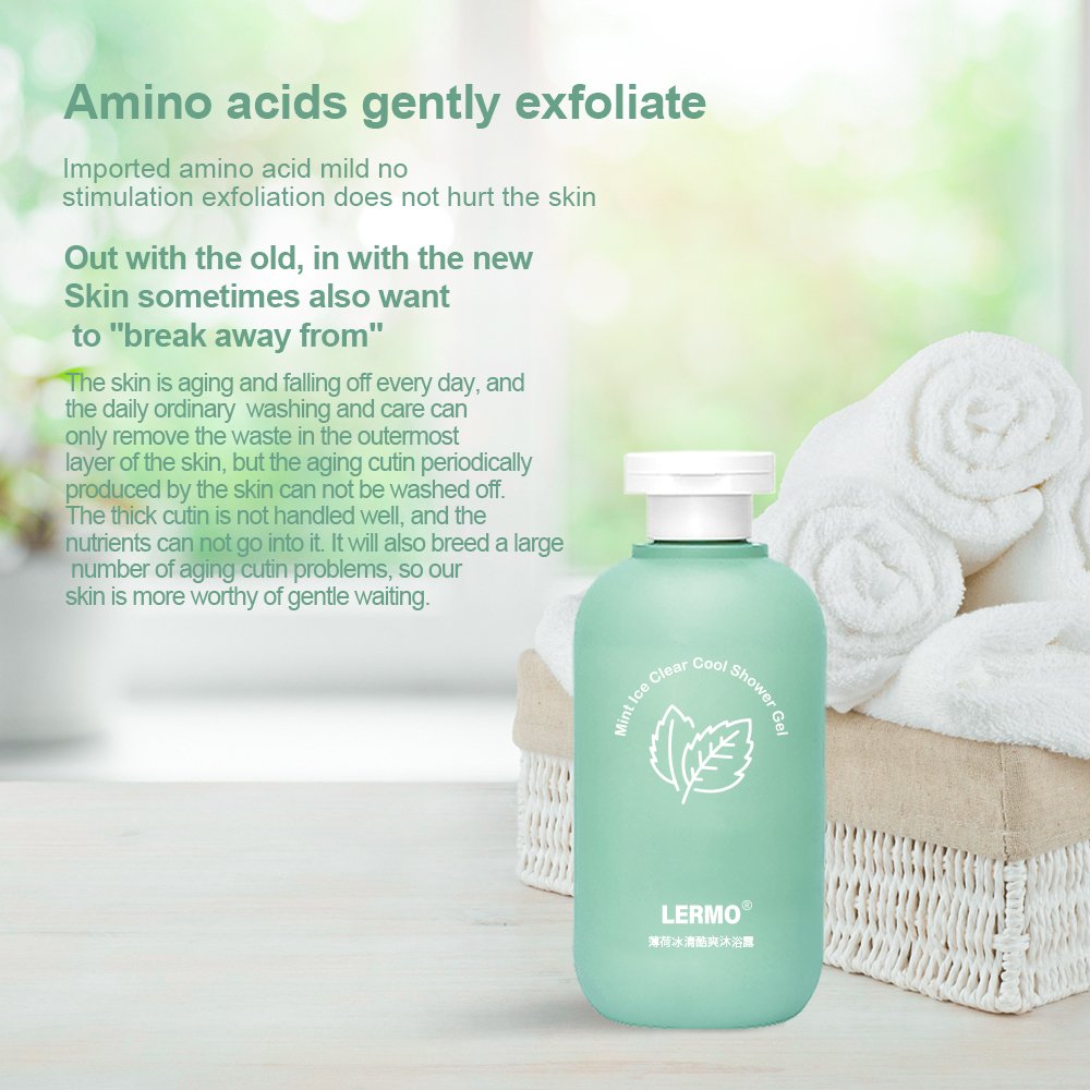 Private label LERMO mint ice clear cool shower gel amino acids gently exfoliate and refreshing body wash for daily care