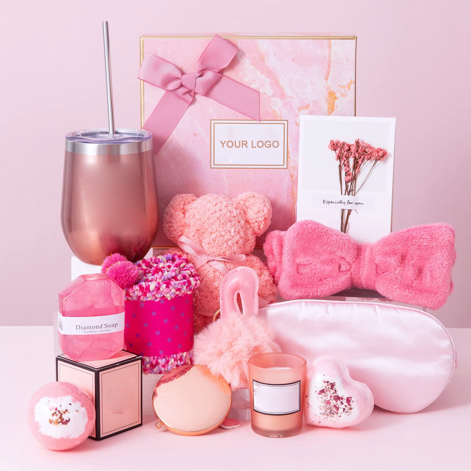 Private Label 13 Items Unique Female Gift Relaxing Care Package Vegan Skincare Soap Eyemask Bath Bomb Relaxing Spa Gift Basket