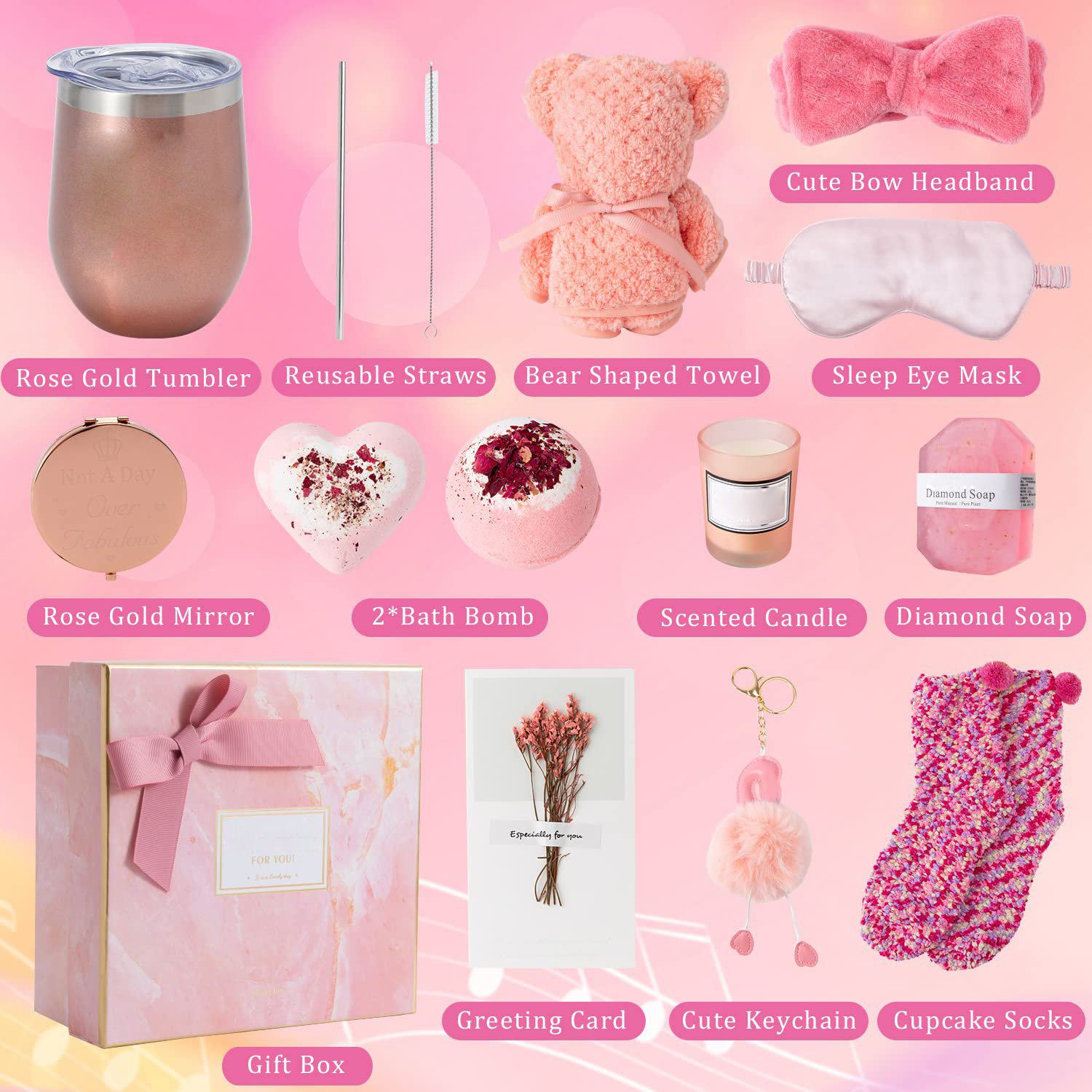 Private Label 13 Items Unique Female Gift Relaxing Care Package Vegan Skincare Soap Eyemask Bath Bomb Relaxing Spa Gift Basket