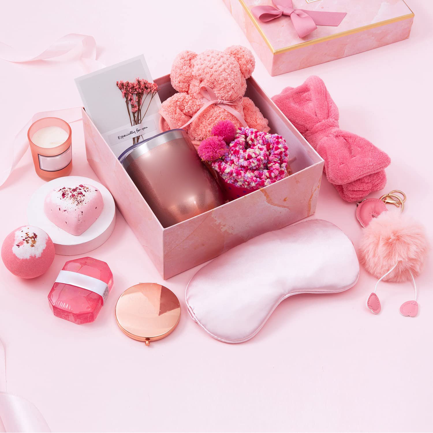 Private Label 13 Items Unique Female Gift Relaxing Care Package Vegan Skincare Soap Eyemask Bath Bomb Relaxing Spa Gift Basket