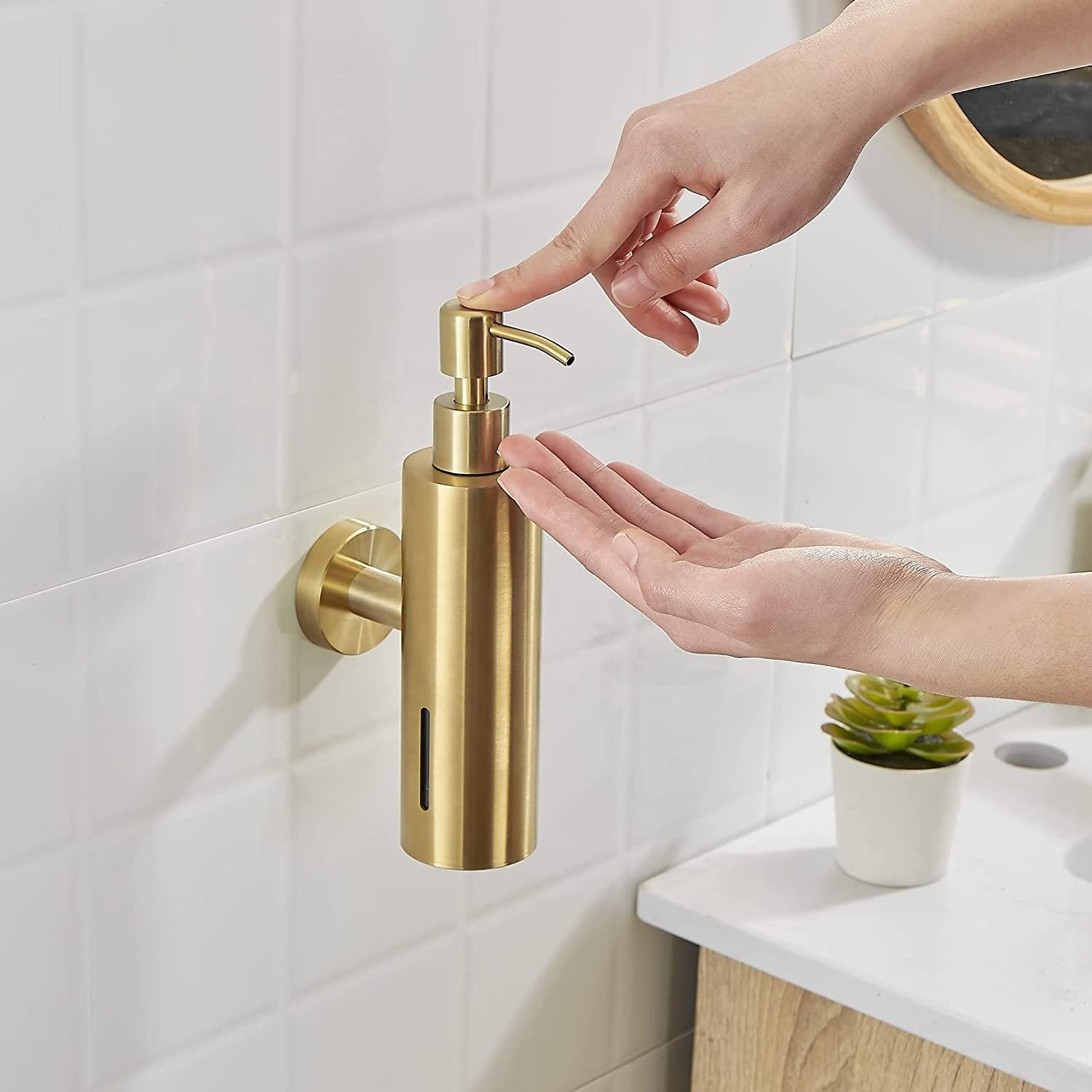 Customized logo stainless steel bathroom kitchen gold black white wall mount hanging liquid shower gel shampoo soap dispenser