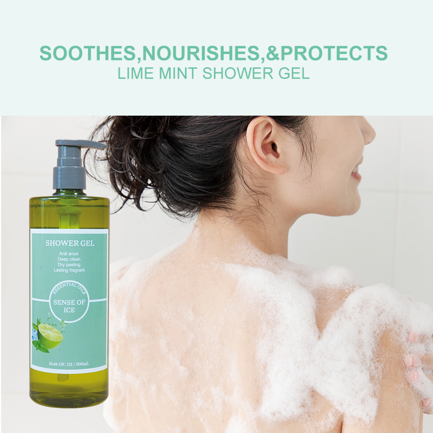 OEM Factory lime mint refreshing bubble shower gel douche 500ml luxury liquid bath soap vegan fruit bodywash for men