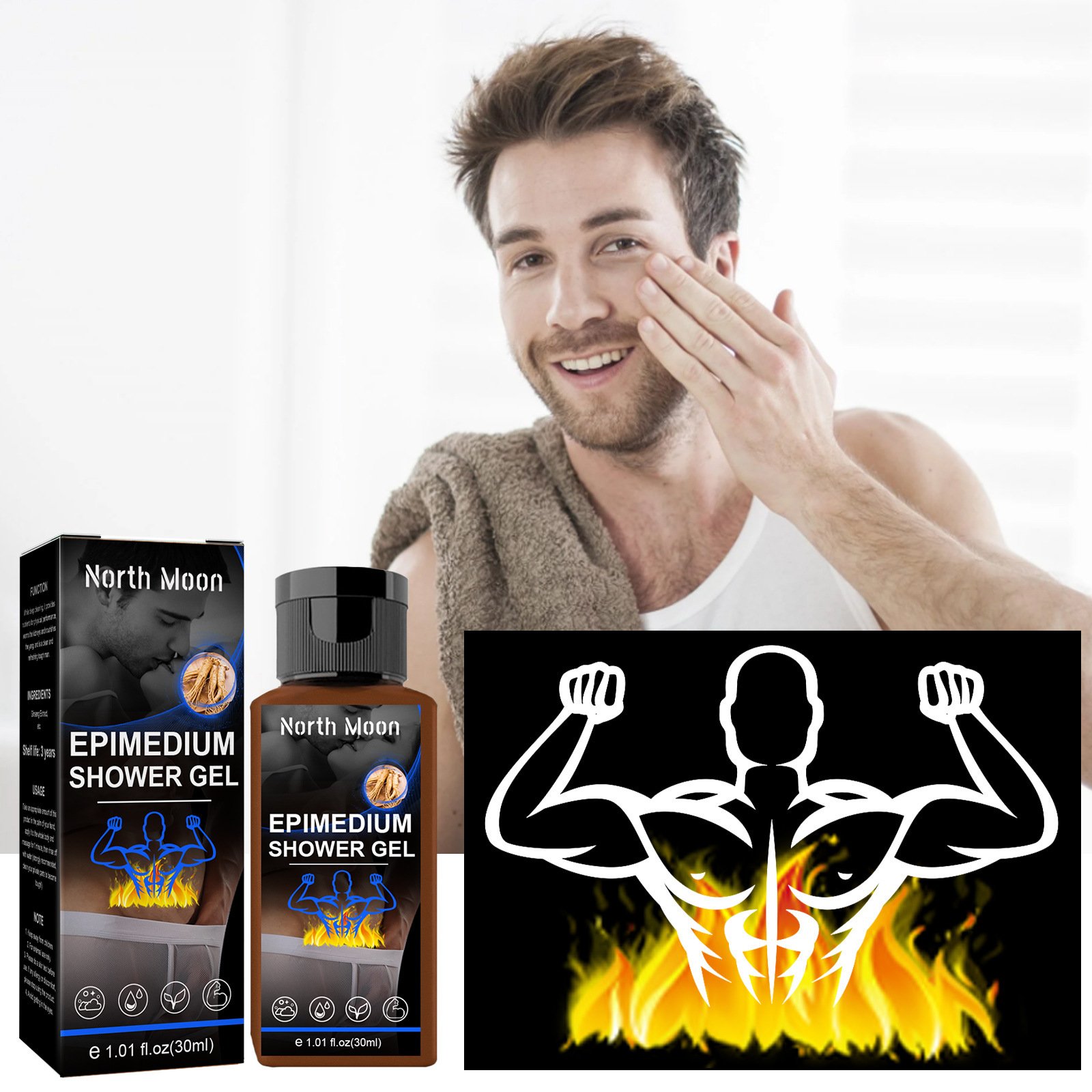 Private label 30ml Epimedium Shower Gel Odor Removing Private Part Cleaning Endurance Enhancing Body Wash For Men