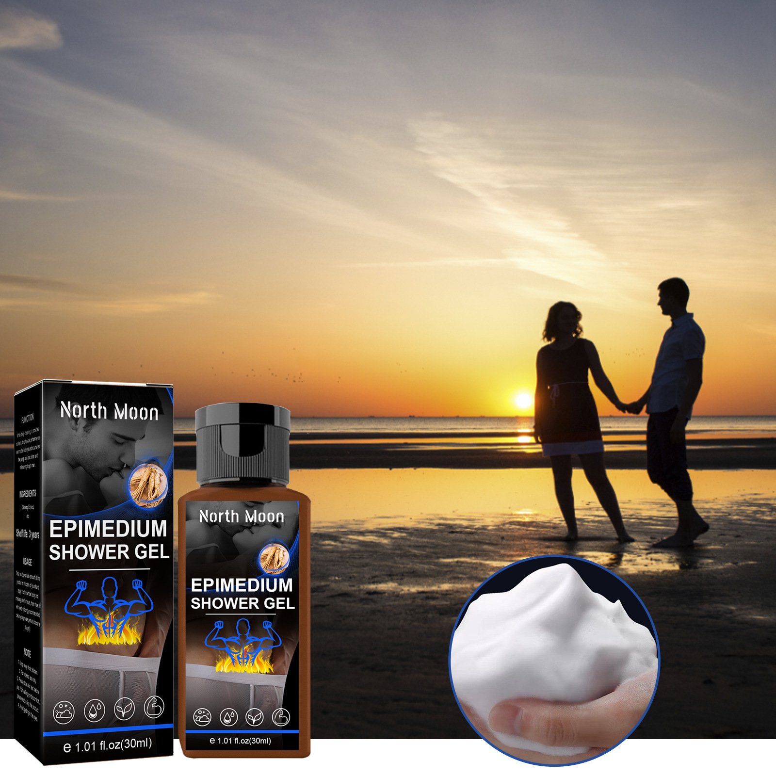 Private label 30ml Epimedium Shower Gel Odor Removing Private Part Cleaning Endurance Enhancing Body Wash For Men