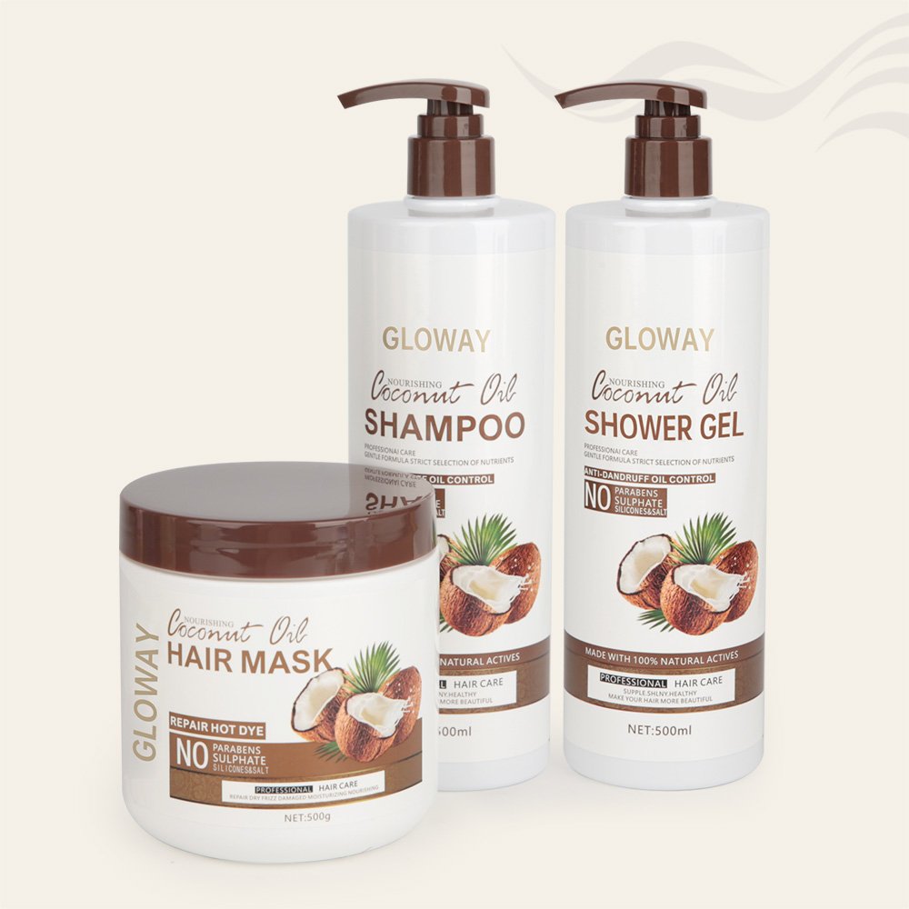 Hot Sell Set Of 3 Shower Gel Hydrating Hair Repair Mask Sulfate-Free Coconut Oil Shampoo Moisturizing Body Wash Bath Set