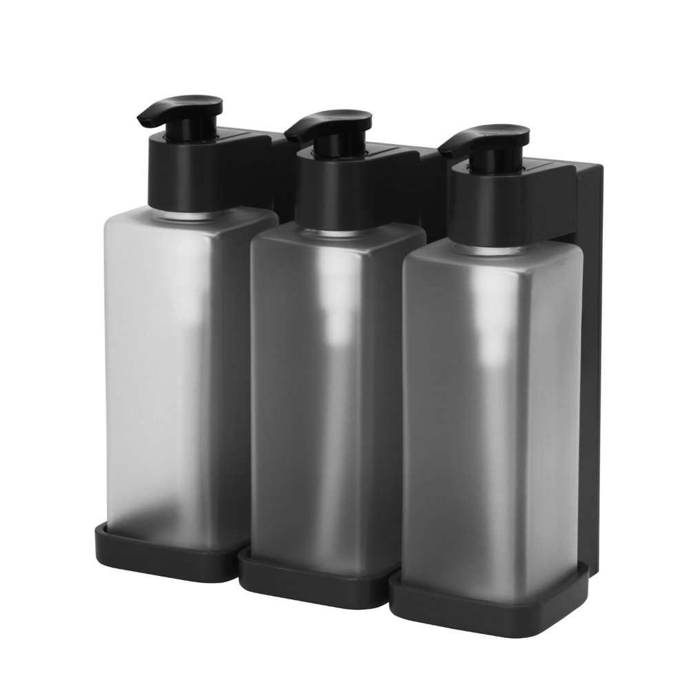 Wall Mounted ABS Plastic Tripel Liquid Manual Conditioner Dishwashing Gold Soap Dispenser with Bracket