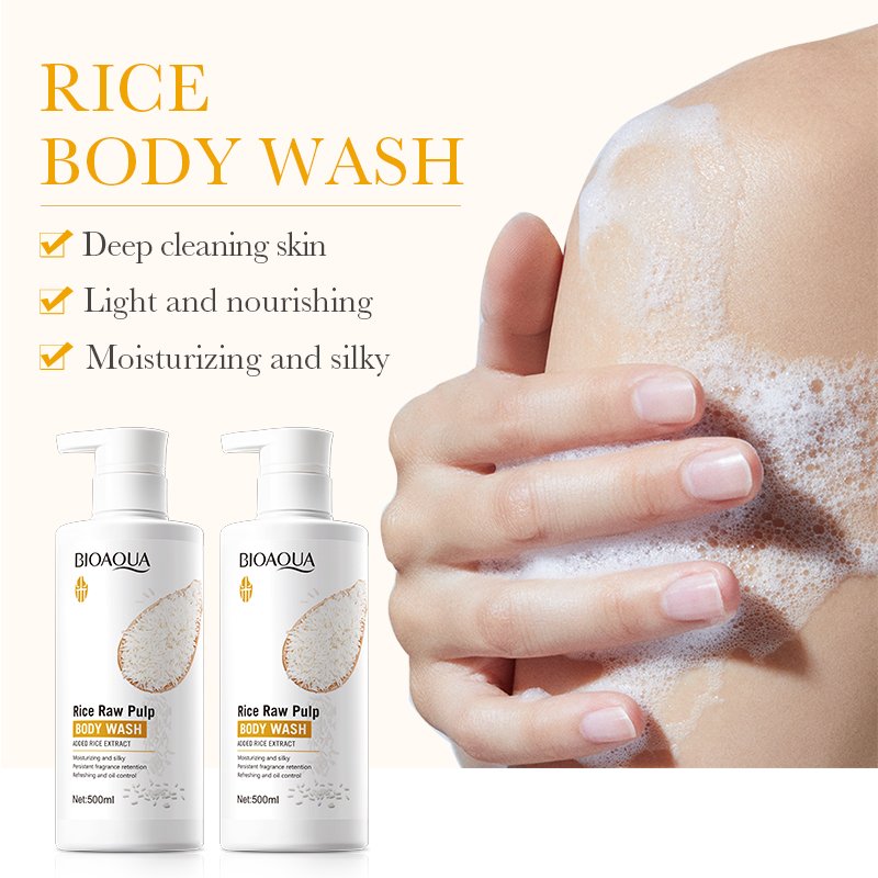 BIOAQUA Rice Puree Shower Gel Natural Organic Bath Body Cleaning Skin Care Nourishing Whitening Lightening Perfume Shower Gel