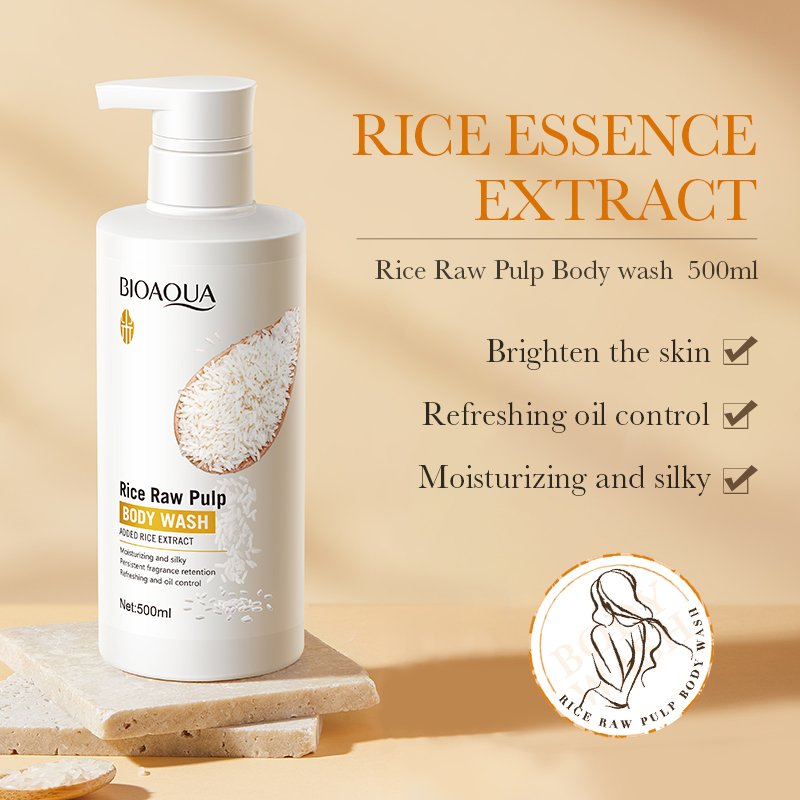 BIOAQUA Rice Puree Shower Gel Natural Organic Bath Body Cleaning Skin Care Nourishing Whitening Lightening Perfume Shower Gel