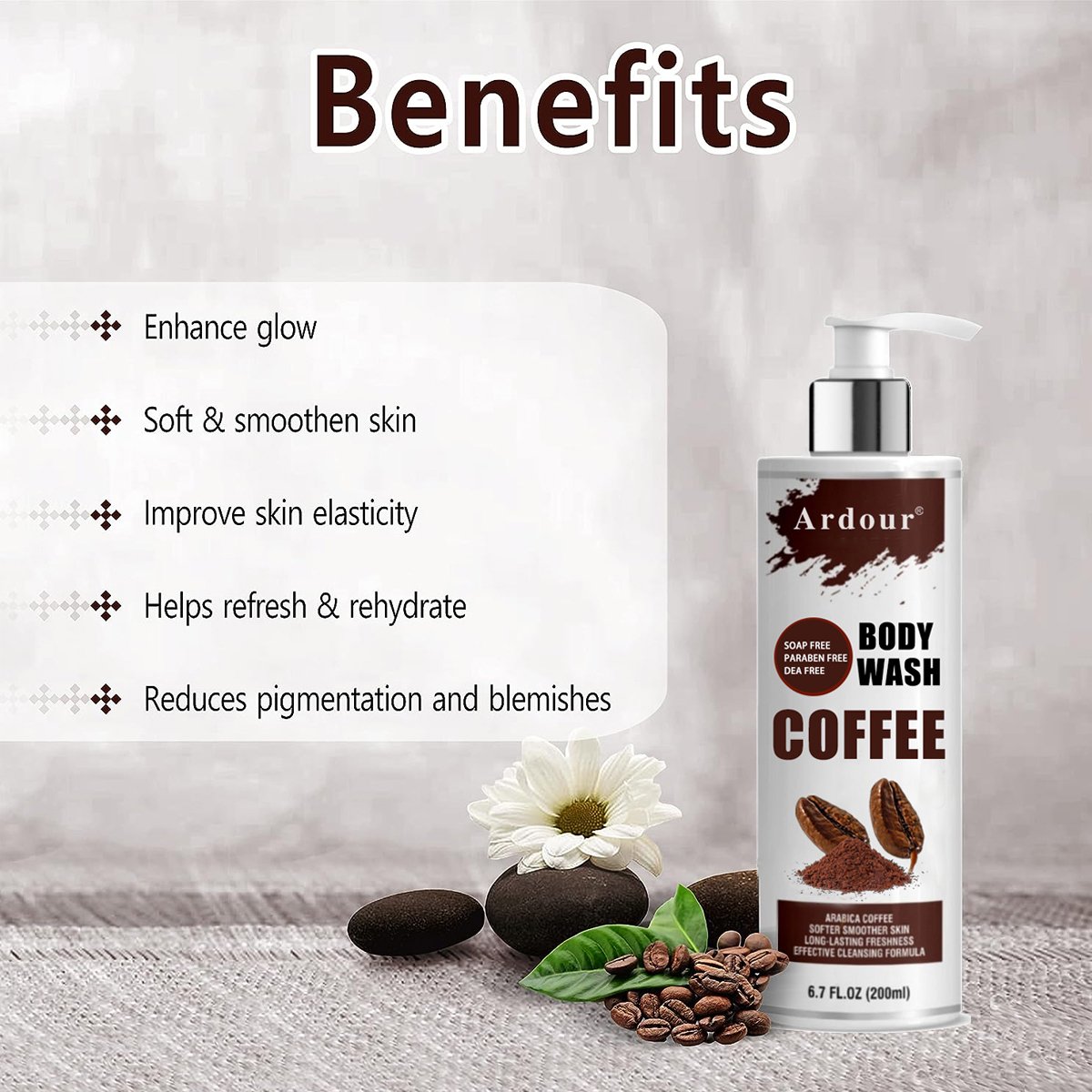 Private Label Coffee Fresh Vitamin C Whitening Cleaning Organic Moisturizing Soap Free Skin Care Body Wash Shower Gel Wholesale