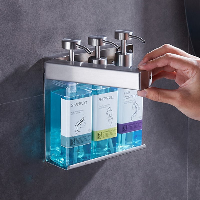 hotel Triple stainless steel shower soap dispenser holder wall mount shampoo dispenser Shower Gel Brackets with key lock