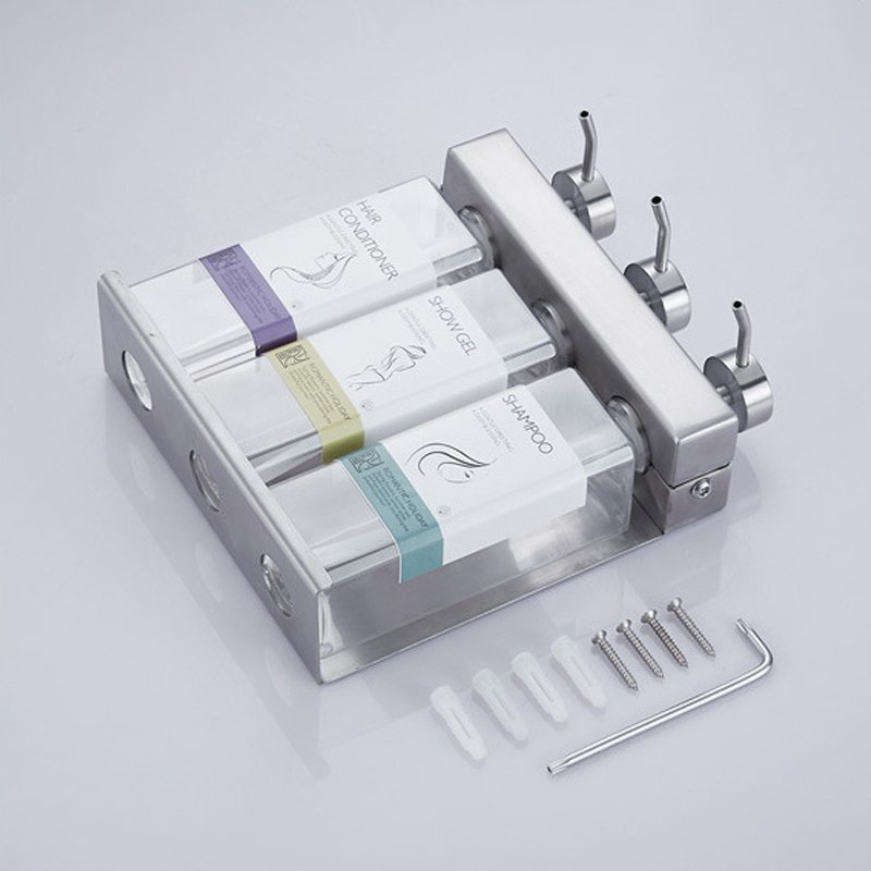 hotel Triple stainless steel shower soap dispenser holder wall mount shampoo dispenser Shower Gel Brackets with key lock
