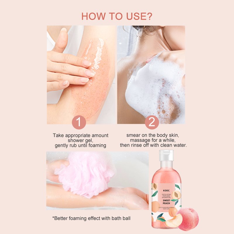 KOEC Peach Exfoliating Shower Gel Brightening Deep Clean Fragrance Body Wash 400g Stocking Wholesale