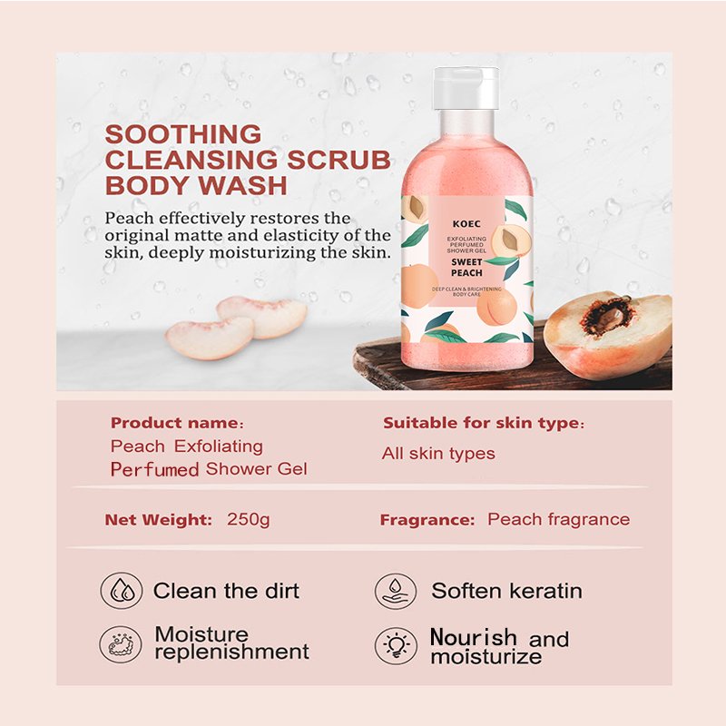 KOEC Peach Exfoliating Shower Gel Brightening Deep Clean Fragrance Body Wash 400g Stocking Wholesale