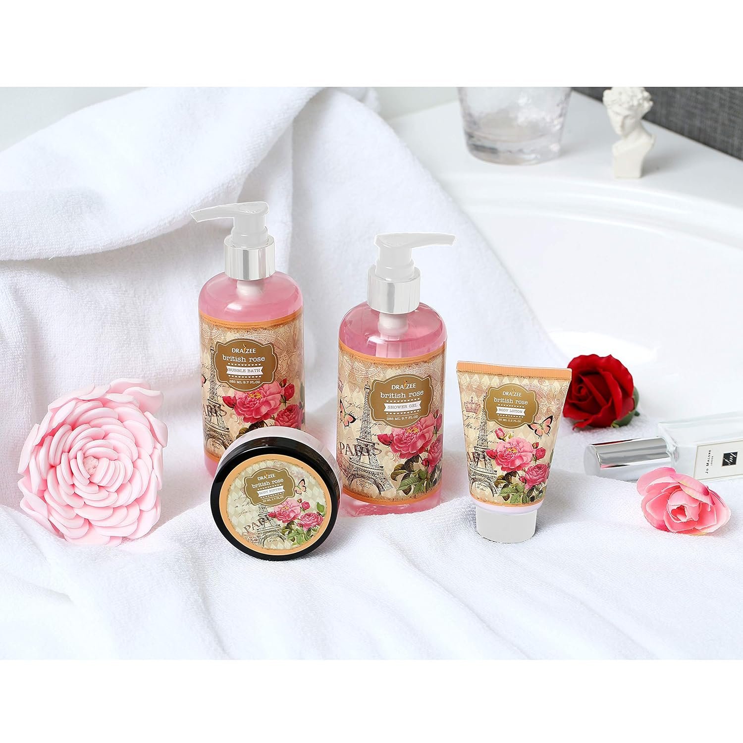 5 Pcs Luxury Heel Shoe Spa Basket for Women Rose Spa Gift for Women Rose Scented bath gift set Home Relaxation Set