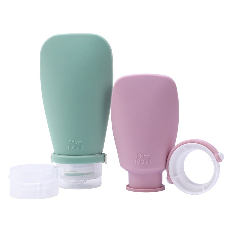 4-in-1 Reusable Travel Bottle Kit 60ml 2oz Leakproof Squeeze Durable Silicone Travel Shower Gel Soap Bottle Set 90 ml for Lotion