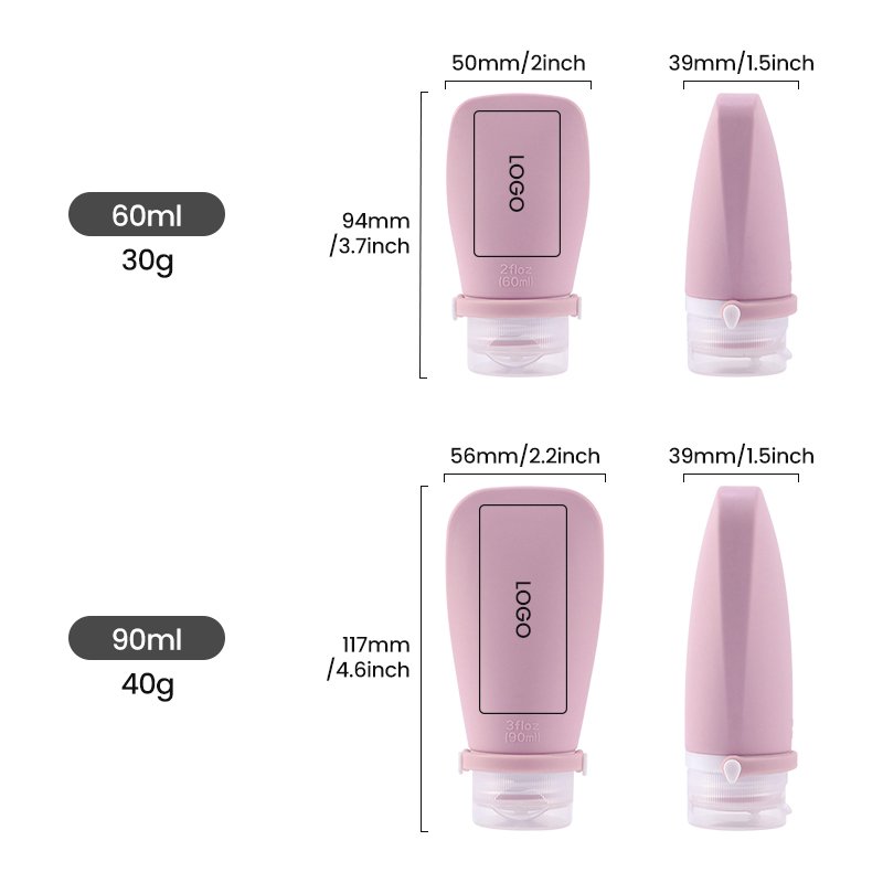 4-in-1 Reusable Travel Bottle Kit 60ml 2oz Leakproof Squeeze Durable Silicone Travel Shower Gel Soap Bottle Set 90 ml for Lotion