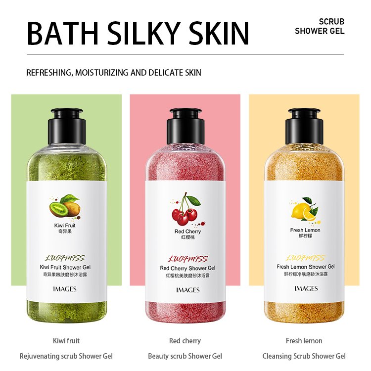 Private Label Hot Selling Best Natural Organic Body Wash Scrub Lemon Fruit Flavor Lightening Shower Gel