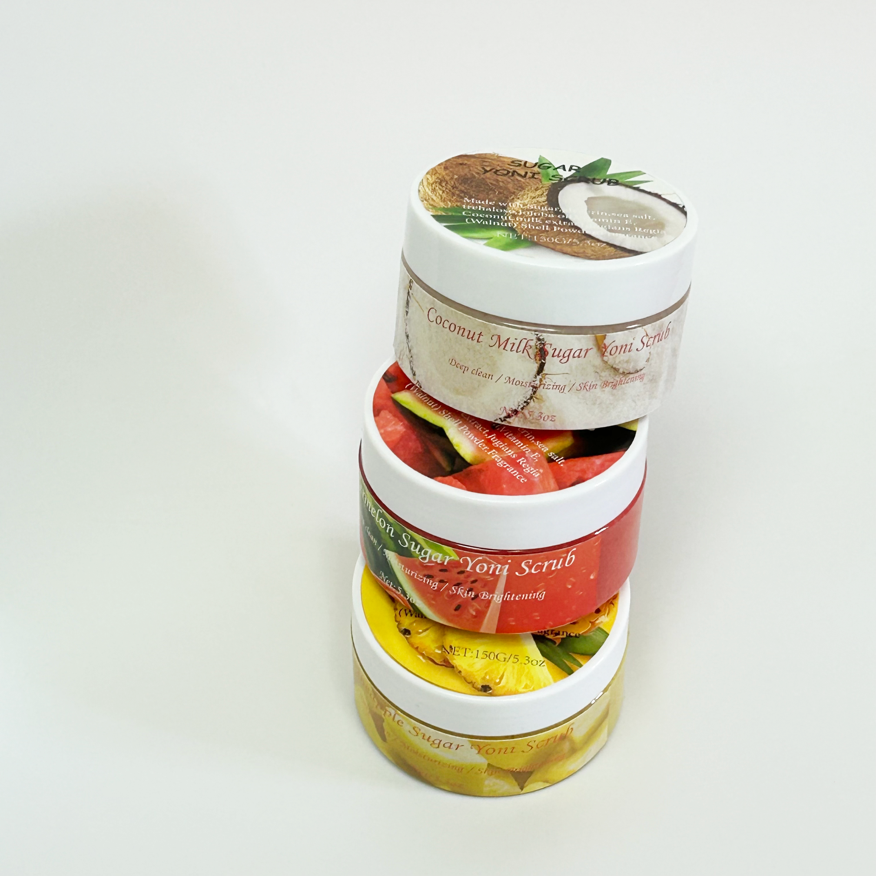 Customized 150g Coconut Milk Body Sugar Scrub Vegan Deep Cleaning Bath Product Lemon Shea Butter Vitamin C Herbal Strawberry OEM