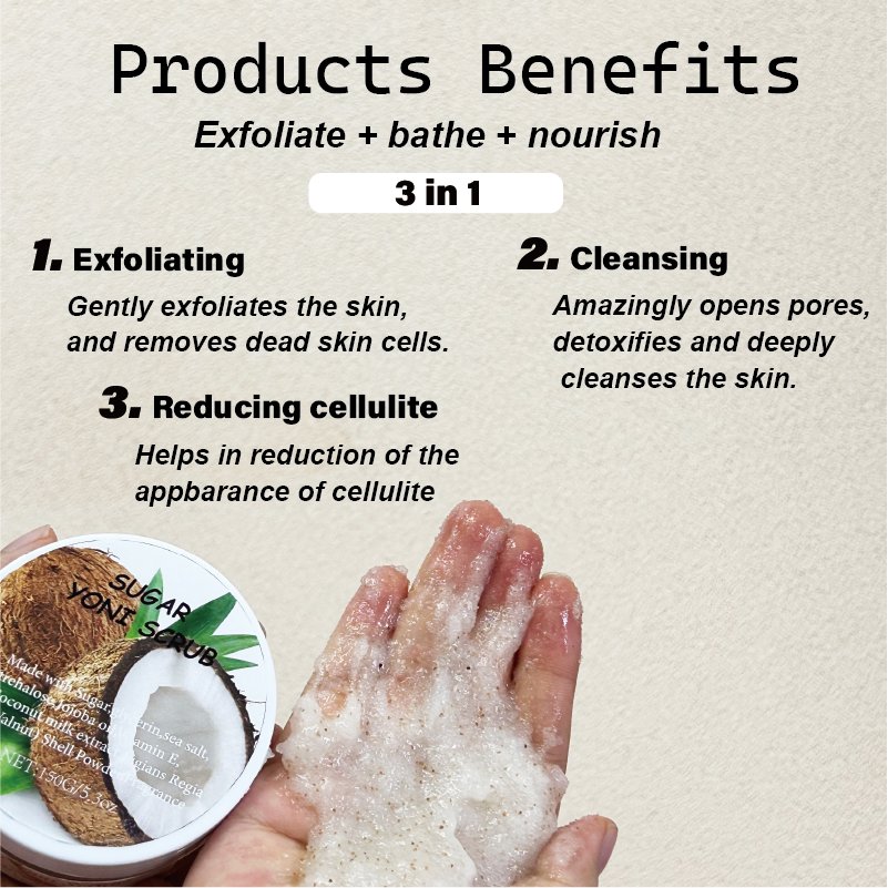 Customized 150g Coconut Milk Body Sugar Scrub Vegan Deep Cleaning Bath Product Lemon Shea Butter Vitamin C Herbal Strawberry OEM