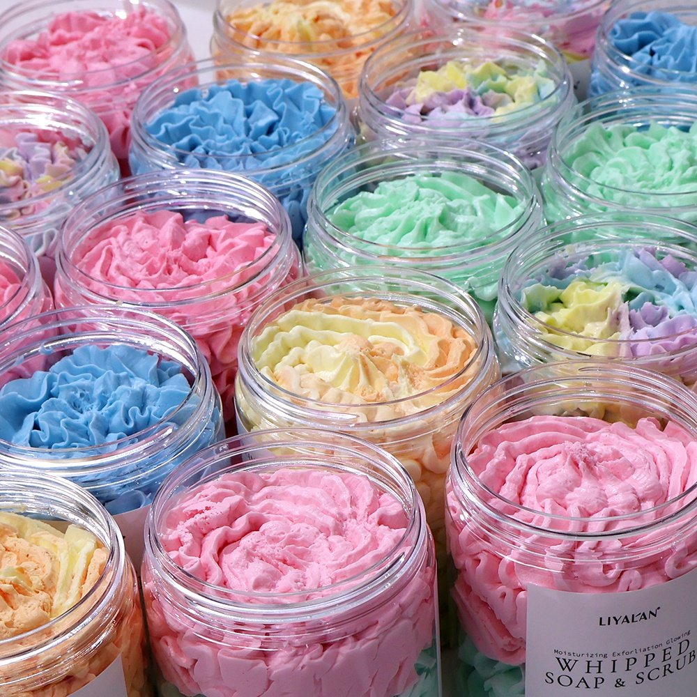 Wholesale Vegan Organic Body Scrub Rainbow Shower Gel Moisturizing Cleaning Bath Whipped Soap