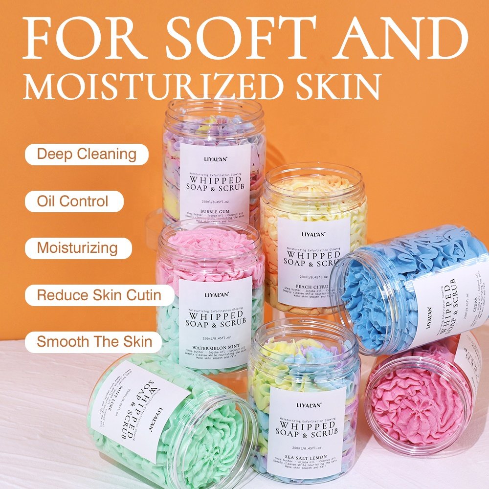 Wholesale Vegan Organic Body Scrub Rainbow Shower Gel Moisturizing Cleaning Bath Whipped Soap