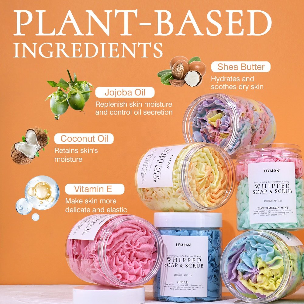 Wholesale Vegan Organic Body Scrub Rainbow Shower Gel Moisturizing Cleaning Bath Whipped Soap