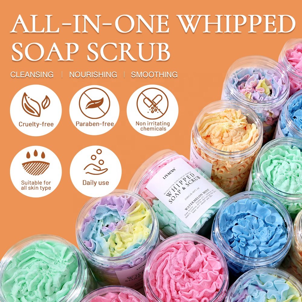 Wholesale Vegan Organic Body Scrub Rainbow Shower Gel Moisturizing Cleaning Bath Whipped Soap
