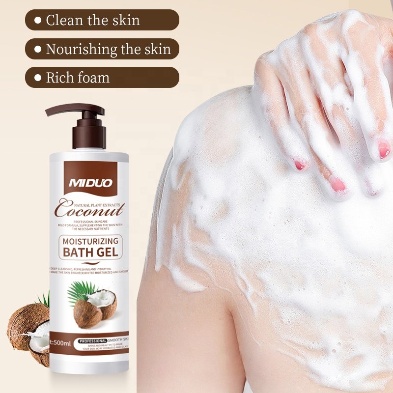 MIDUO OEM Wholesale 300ML 500ML Custom Whiten Lighten Vitamin C Kojic Acid Exfoliate Scented Moisture Body Wash Bath Shower Gel