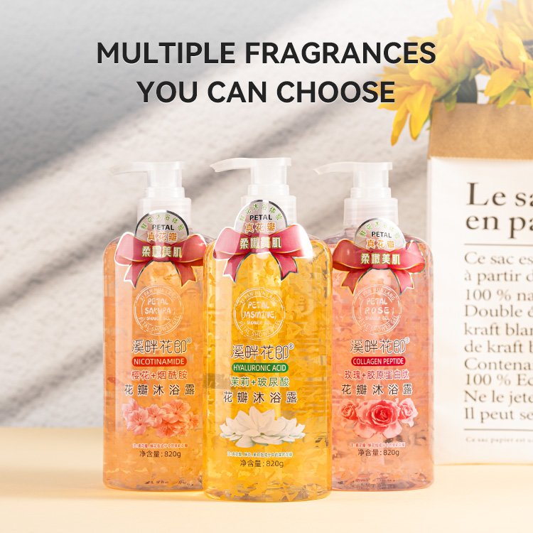 Hot selling fragrance cherry blossom petal shower gel for moisturizing long-lasting fragrance skin rejuvenation exfoliation