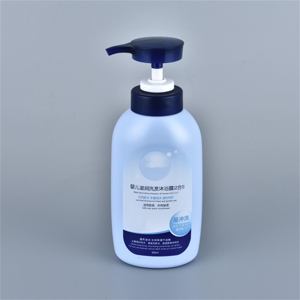 Blue PE Plastic 500ml Skincare Lotion Baby Shower Gel Shampoo Pump Bottle