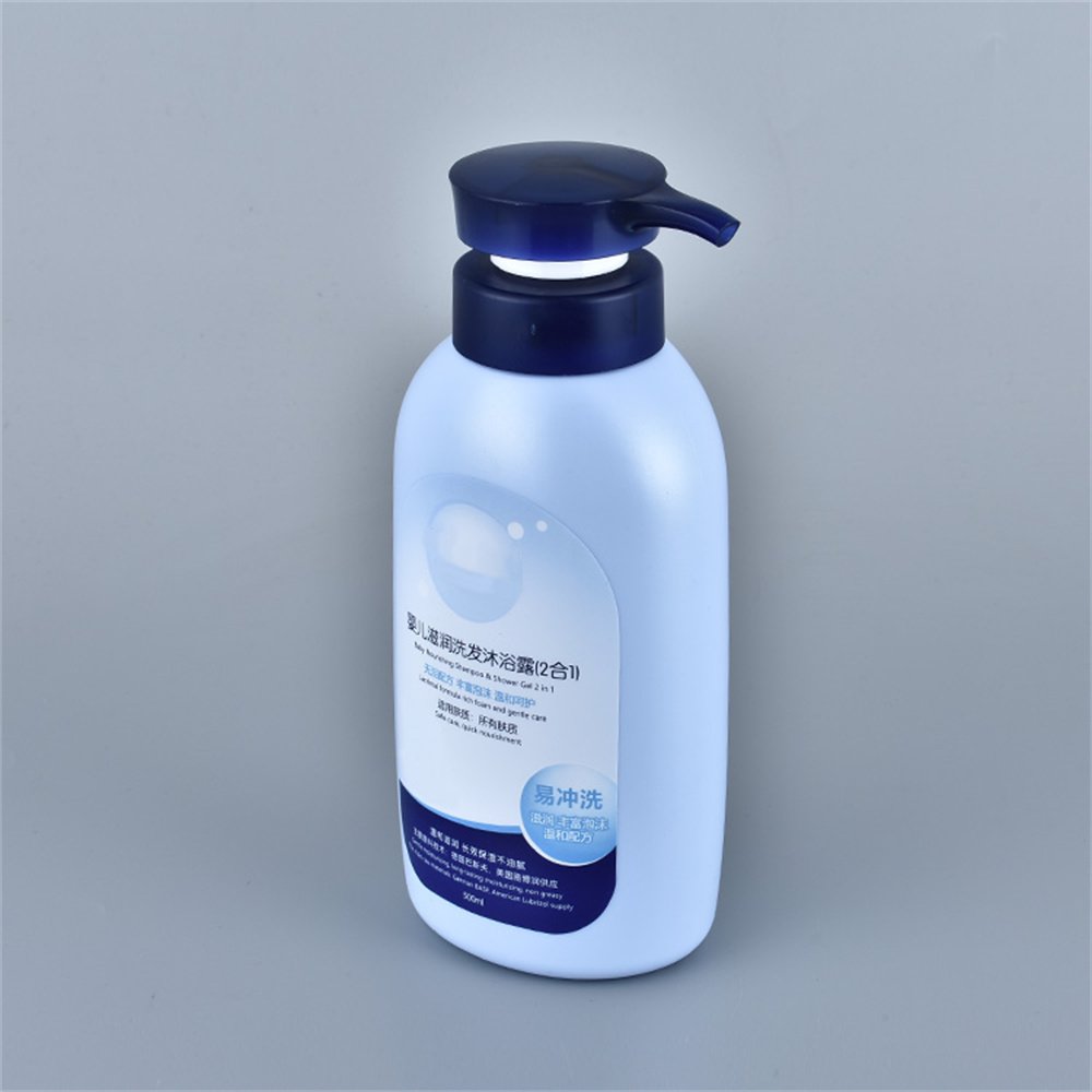 Blue PE Plastic 500ml Skincare Lotion Baby Shower Gel Shampoo Pump Bottle