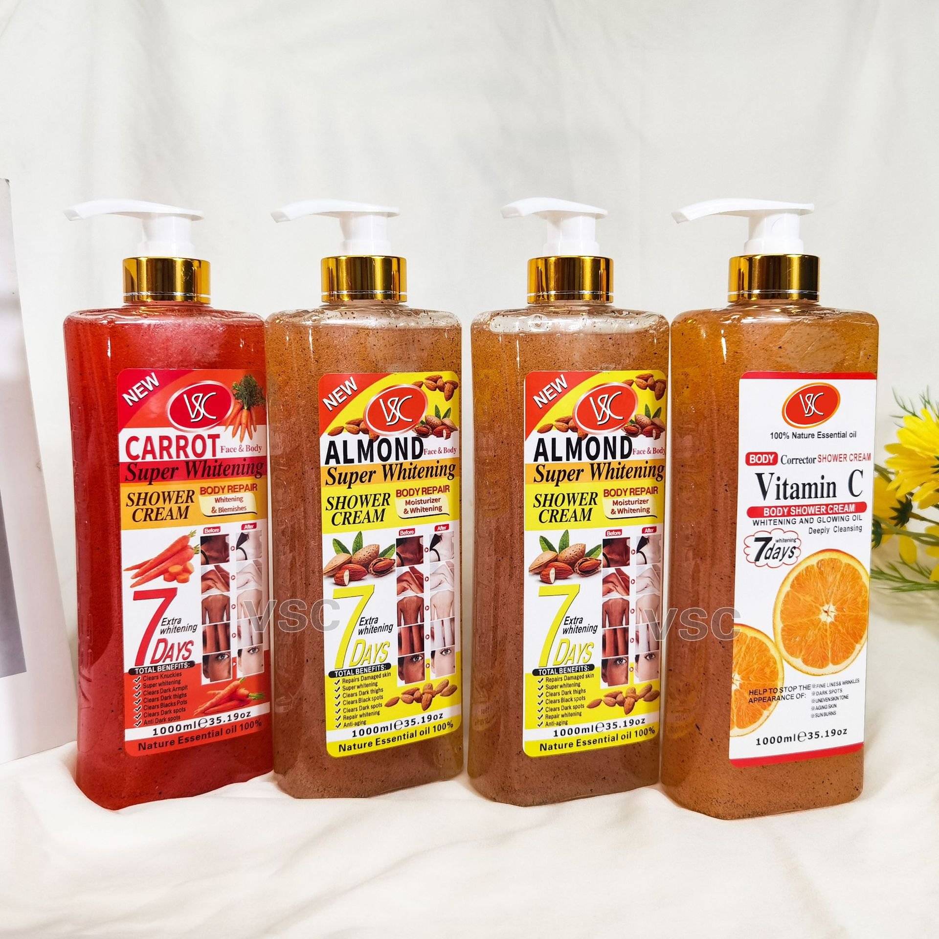 Natural Organic Whitening Shower Gel Turmeric Refresh Skin Hydrating Body Wash Exfoliating Scrub Lightening Soap