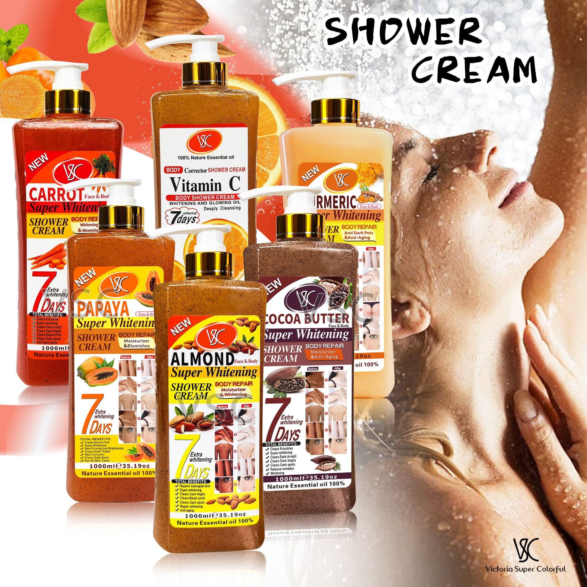 Natural Organic Whitening Shower Gel Turmeric Refresh Skin Hydrating Body Wash Exfoliating Scrub Lightening Soap
