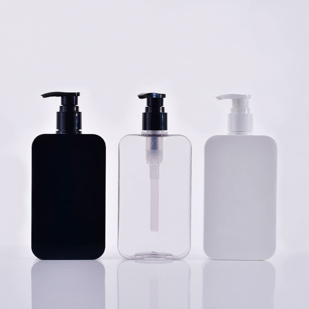luxury 200ml 300ml 400ml empty flat square white PETG plastic cosmetic pump lotion body wash shampoo bottles