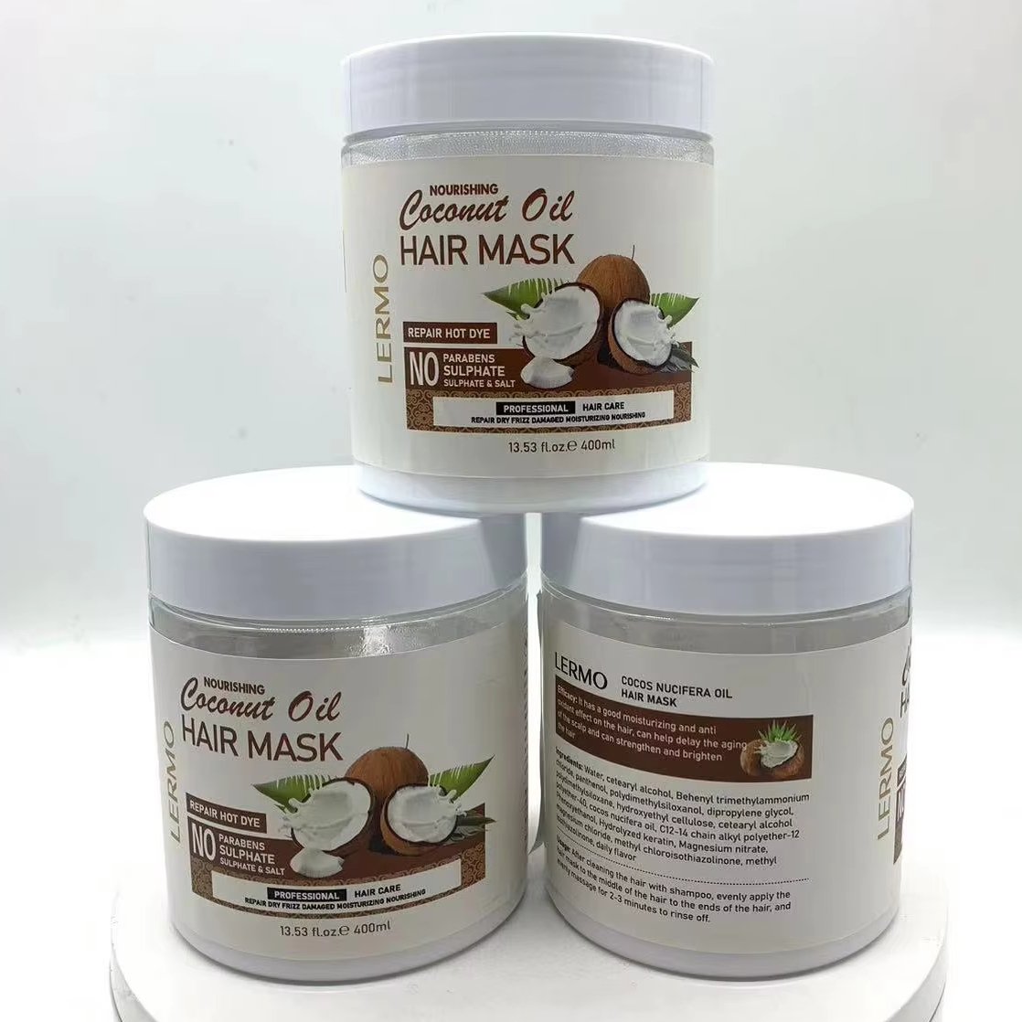 LERMO Available 2024 Organic Coconut oil body care set Body Lotion shower gel Body Oil hair care set Hair Mask Shampoo