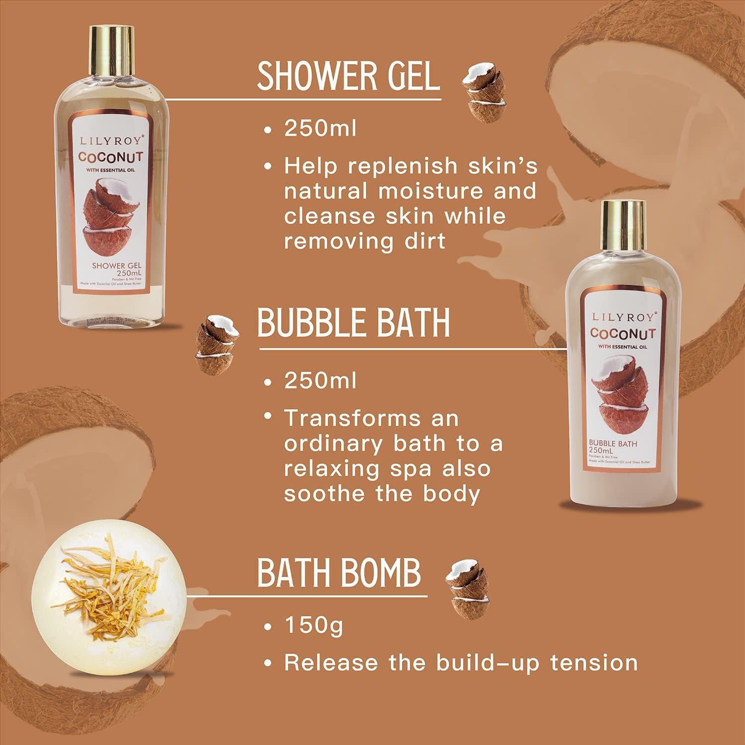 Hotsale Coconut Flavored Bath And Body Gift Set Christmas Birthday Holiday Gift Body Lotion Shower Gel Bubble Bath SPA Set
