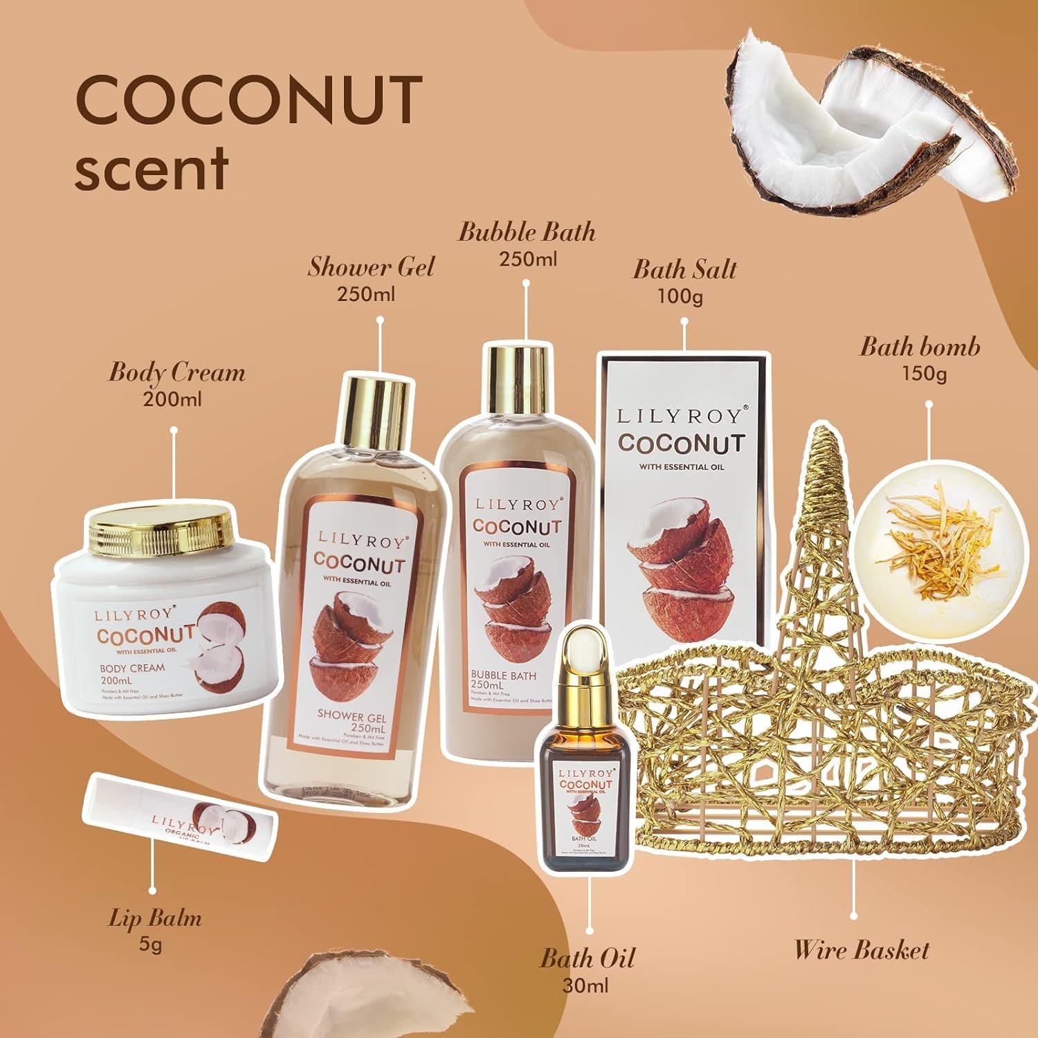 Hotsale Coconut Flavored Bath And Body Gift Set Christmas Birthday Holiday Gift Body Lotion Shower Gel Bubble Bath SPA Set