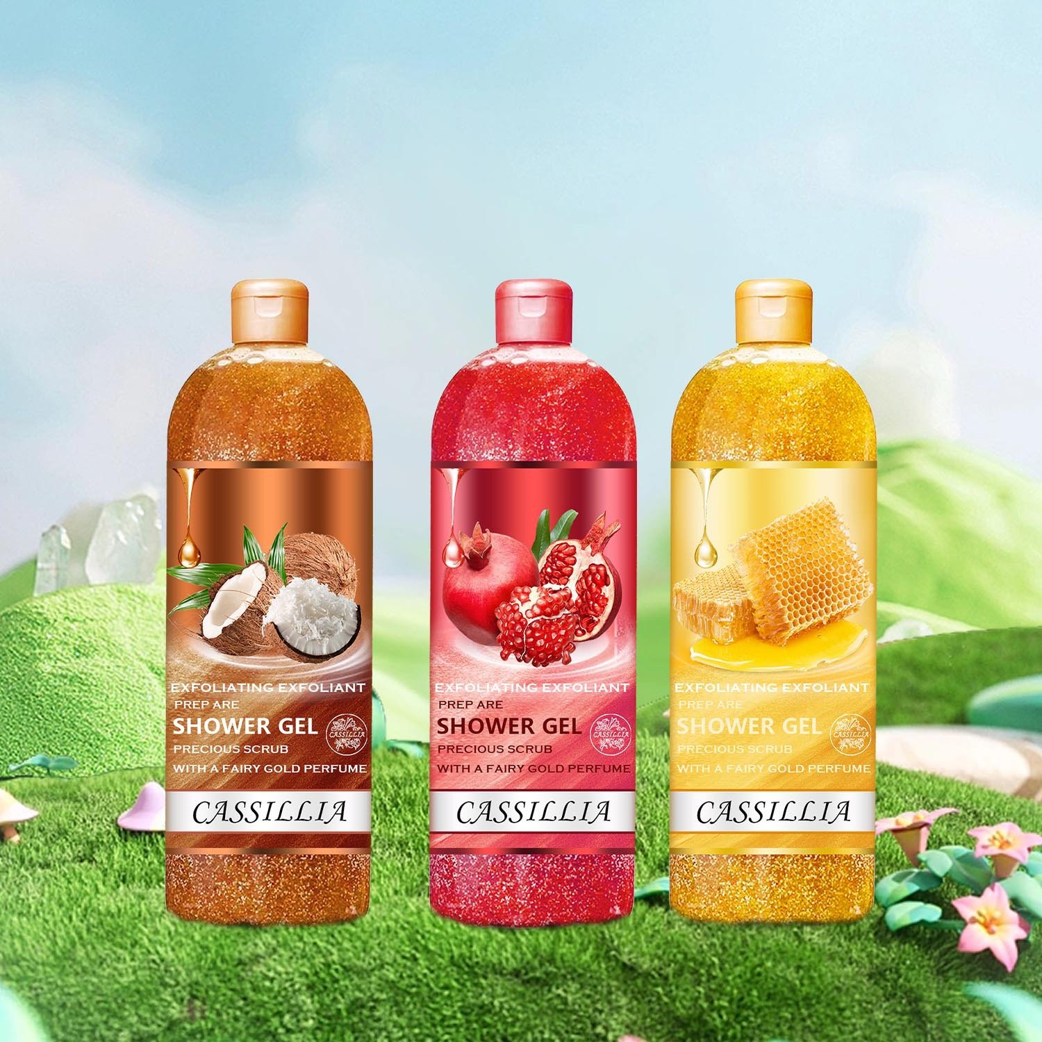 body wash Shower Gel Fruit Smell 1000ml Refresing Exfoliating VitaminE Glycerin Amino Acid Natural Refreshing Herbal Body Wash