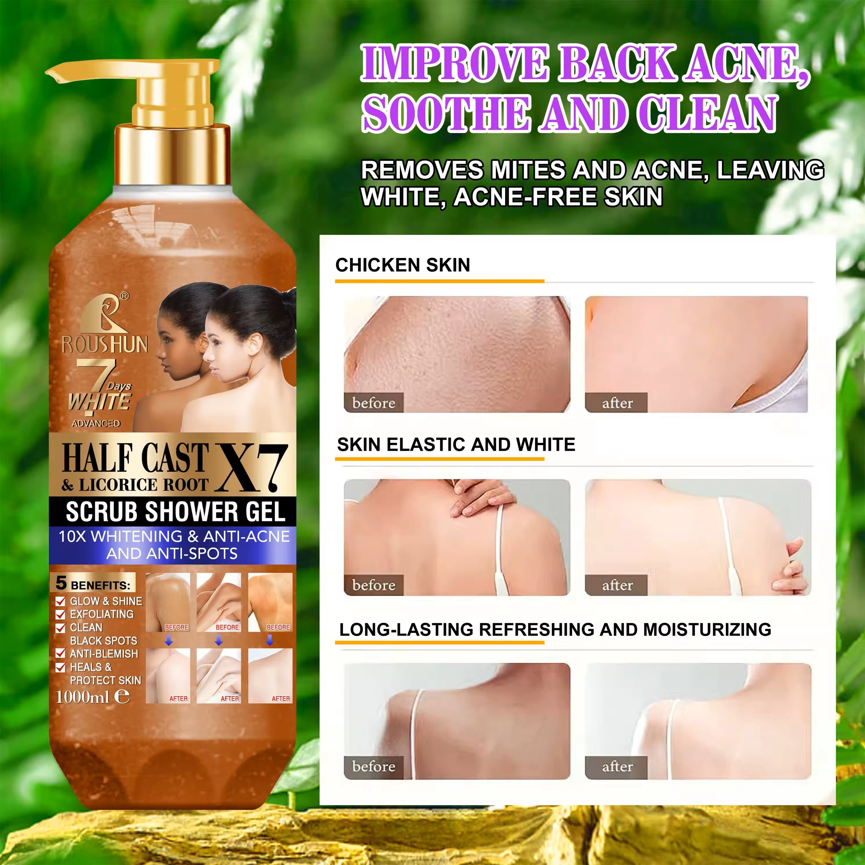Half Cast Impove Back Acne Body Wash 10x Whitening Scrub Shower Gel